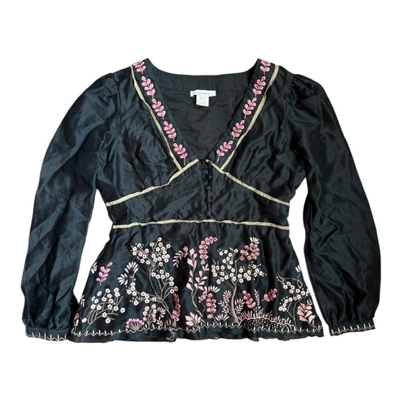 Sundance Silk Blend Embroidered Blouse 3/4 Sleeve V Neck Size P4 - Picture 1 of 9